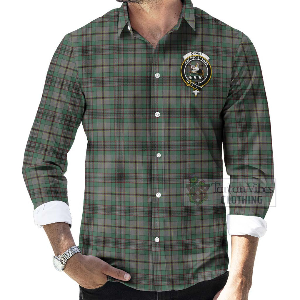 Tartan Vibes Clothing Craig Tartan Long Sleeve Button Shirt with Family Crest Celtic Skull Style