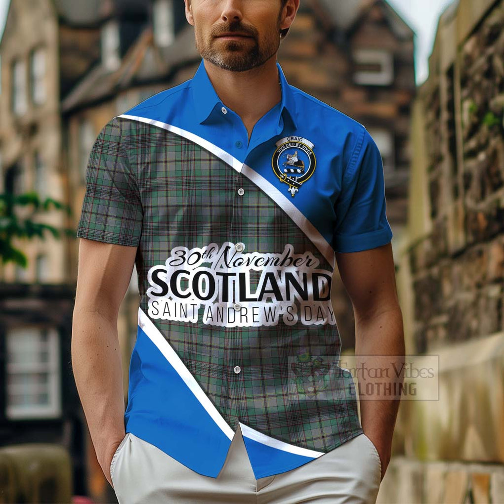 Tartan Vibes Clothing Craig Family Crest Tartan Short Sleeve Button Shirt Celebrate Saint Andrew's Day in Style