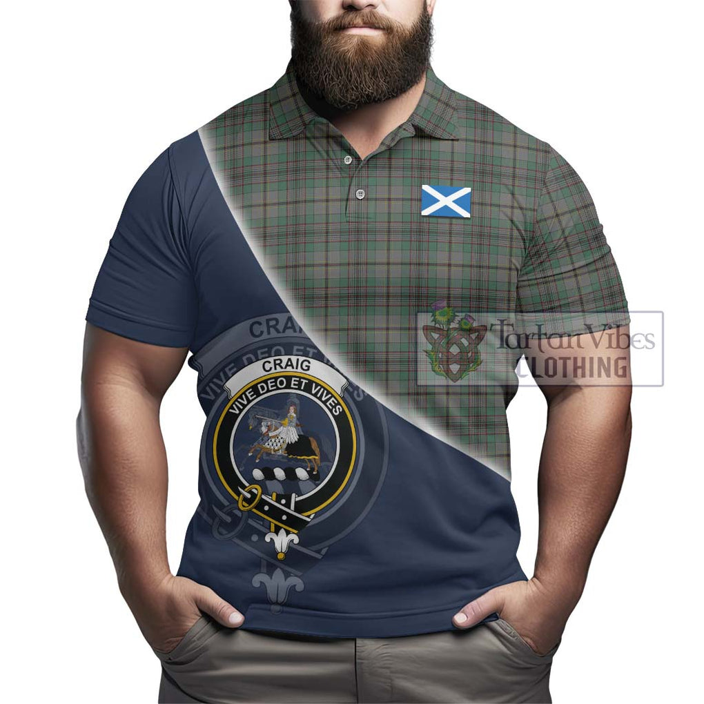 Craig Tartan Polo Shirt with Personalised National Flag and Family Crest Half Style - Tartanvibesclothing Shop