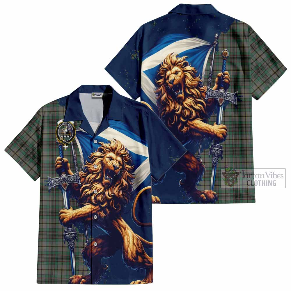 Tartan Vibes Clothing Craig Tartan Family Crest Short Sleeve Button Shirt with Scottish Majestic Lion