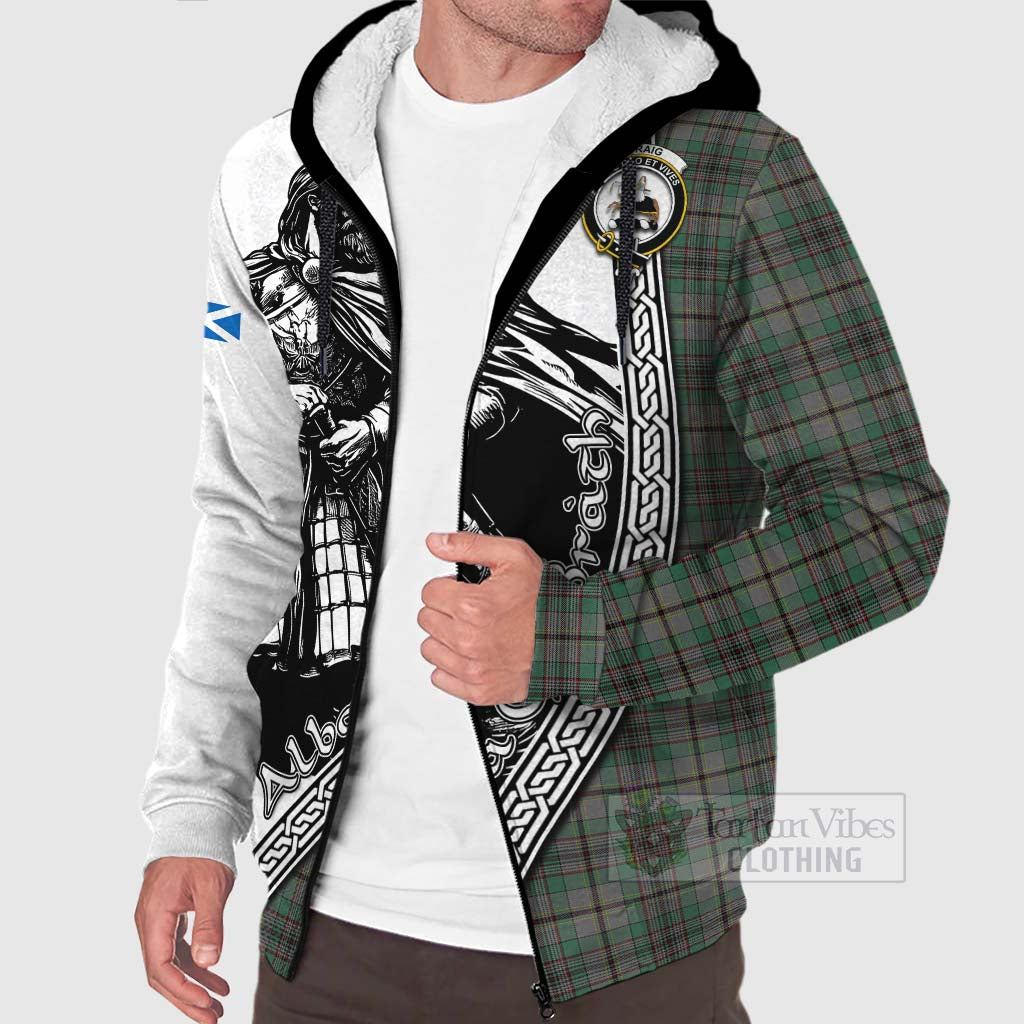 Tartan Vibes Clothing Craig Tartan Clan Crest Sherpa Hoodie with Highlander Warrior Celtic Style