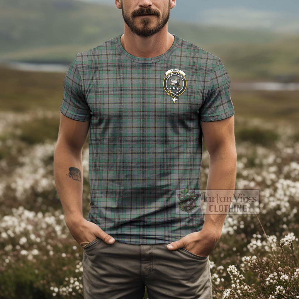 Tartan Vibes Clothing Craig Tartan T-Shirt with Family Crest and Bearded Skull Holding Bottles of Whiskey