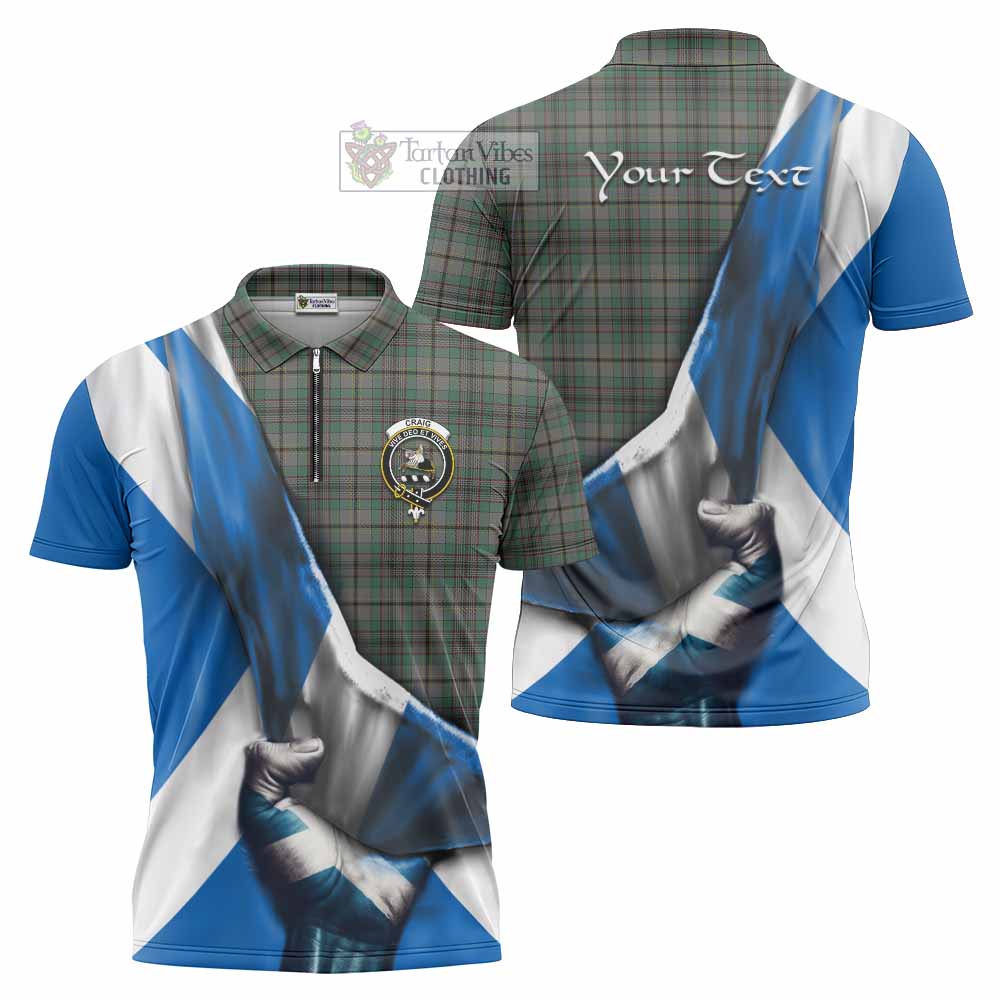 Tartan Vibes Clothing Craig Tartan Zipper Polo Shirt with Family Crest Scotland Patriotic Style