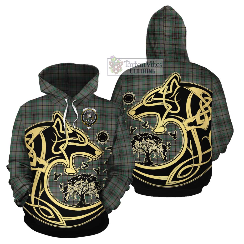 Tartan Vibes Clothing Craig Tartan Cotton Hoodie with Family Crest Celtic Wolf Style