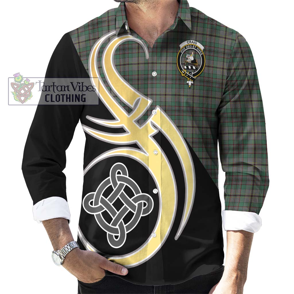 Craig Tartan Long Sleeve Button Shirt with Family Crest and Celtic Symbol Style - Tartan Vibes Clothing