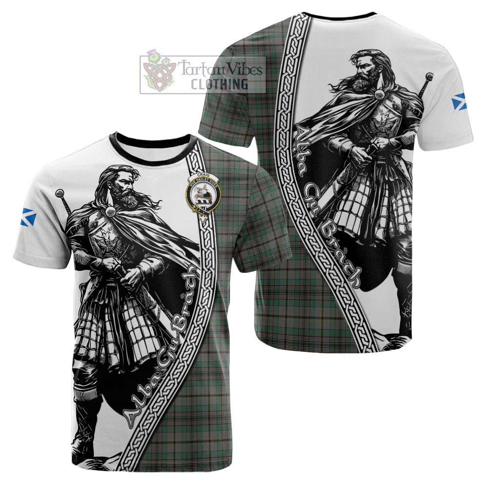 Craig Tartan Clan Crest Cotton T-shirt with Highlander Warrior Celtic Style