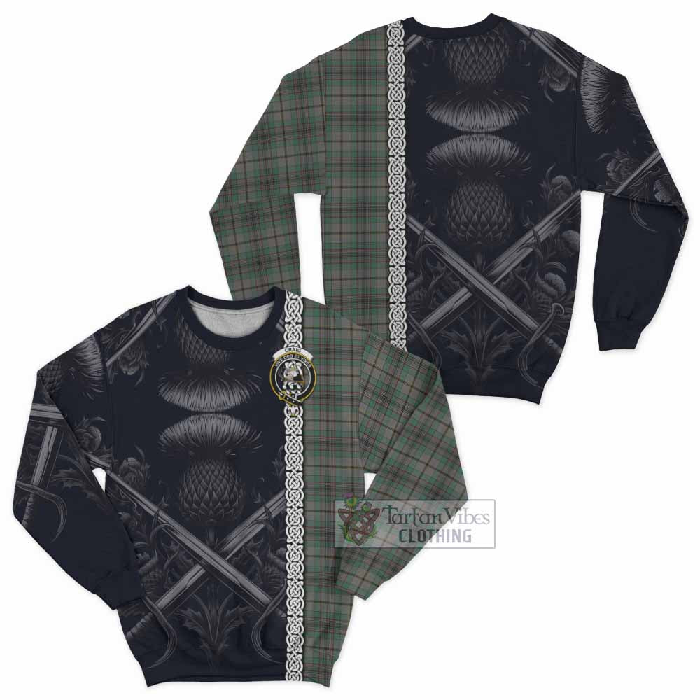 Tartan Vibes Clothing Craig Tartan Sweatshirt with Family Crest Cross Sword Thistle Celtic Vibes