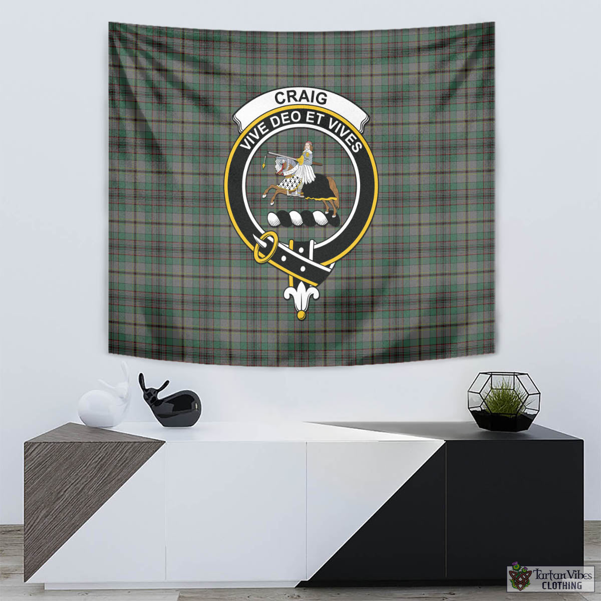 Tartan Vibes Clothing Craig Tartan Tapestry Wall Hanging and Home Decor for Room with Family Crest