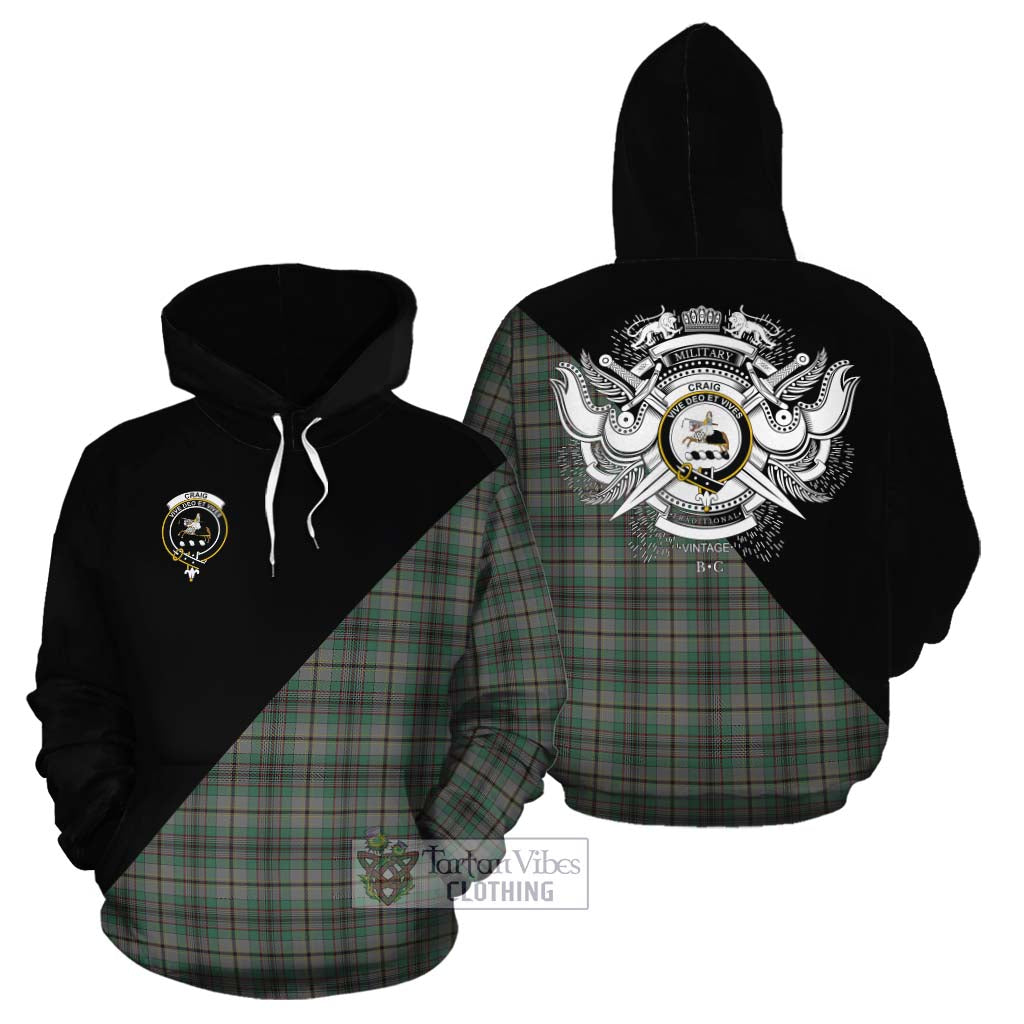 Tartan Vibes Clothing Craig Tartan Cotton Hoodie with Family Crest and Military Logo Style