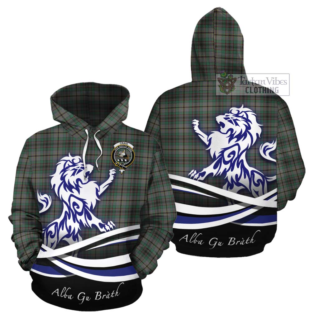 Tartan Vibes Clothing Craig Tartan Cotton Hoodie with Alba Gu Brath Regal Lion Emblem