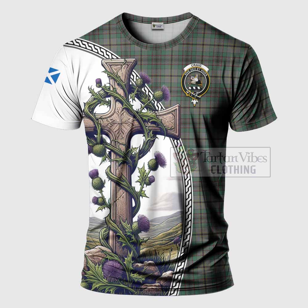 Tartan Vibes Clothing Craig Agnew Tartan T-Shirt with Family Crest and St. Andrew's Cross Accented by Thistle Vines