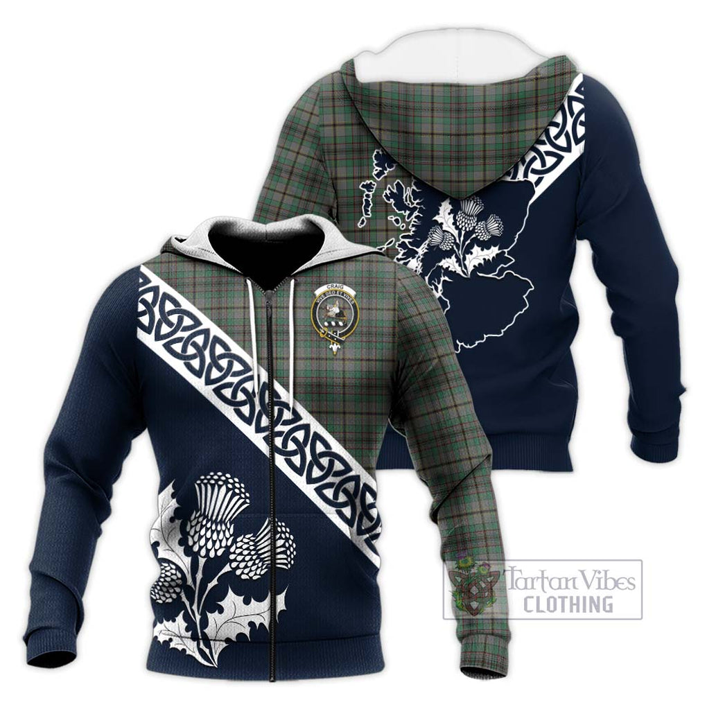 Tartan Vibes Clothing Craig Tartan Knitted Hoodie Featuring Thistle and Scotland Map