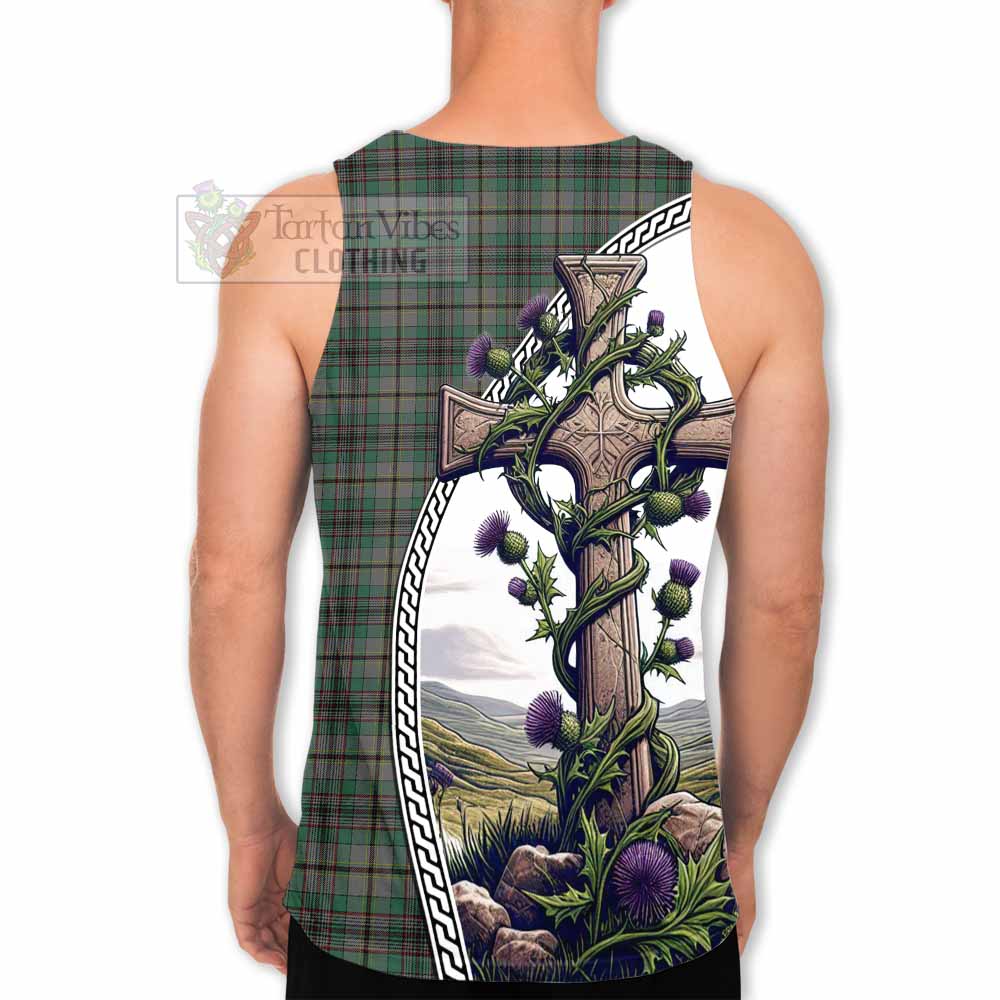 Tartan Vibes Clothing Craig Tartan Men's Tank Top with Family Crest and St. Andrew's Cross Accented by Thistle Vines