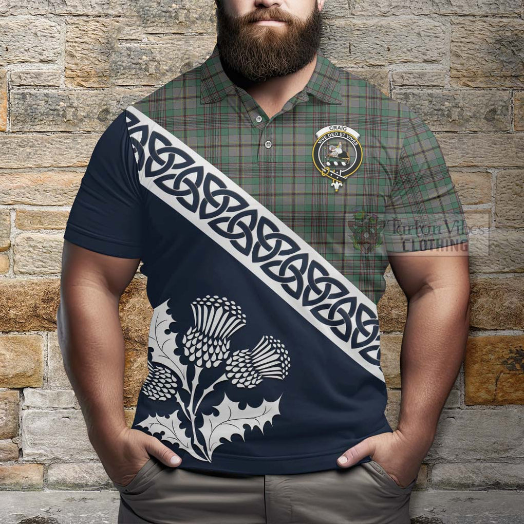 Craig Tartan Polo Shirt Featuring Thistle and Scotland Map