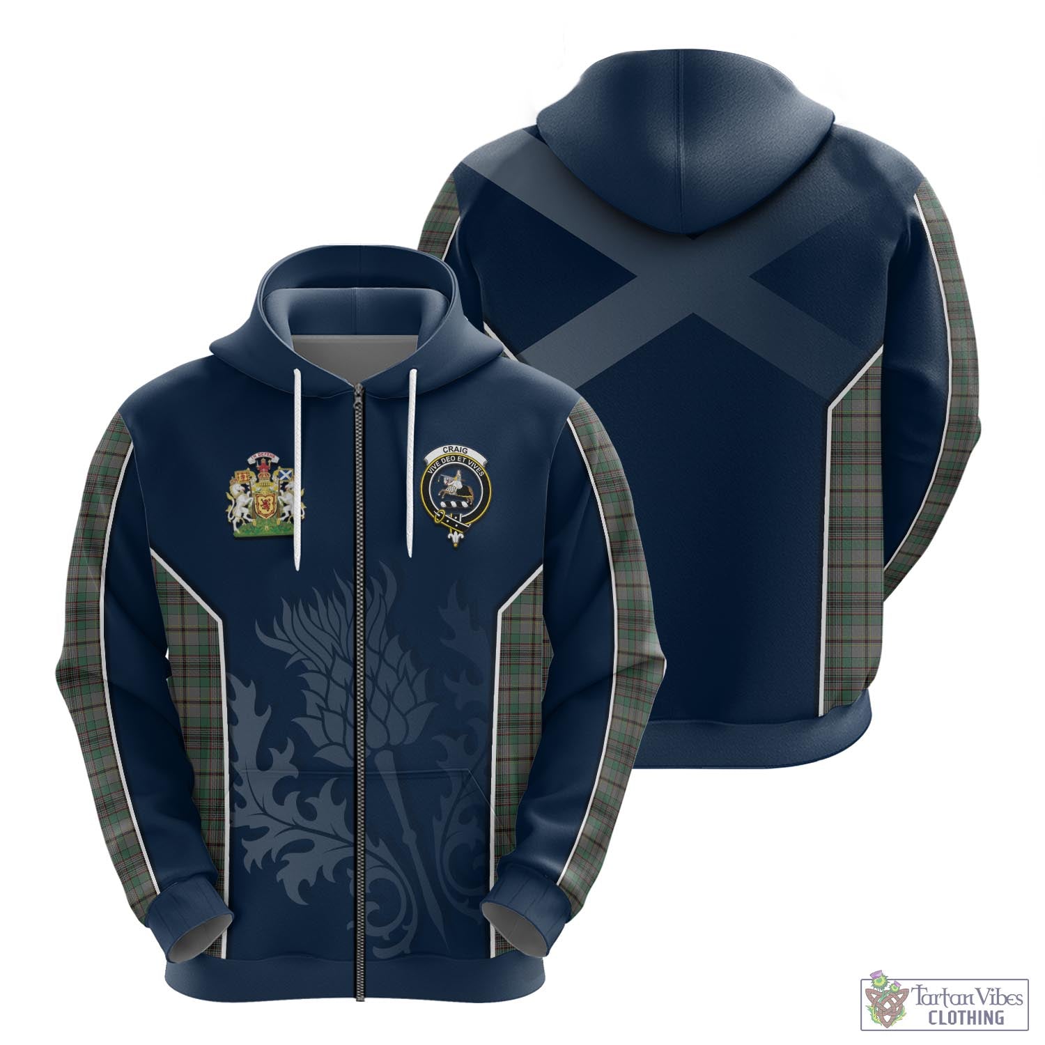 Tartan Vibes Clothing Craig Tartan Hoodie with Family Crest and Scottish Thistle Vibes Sport Style