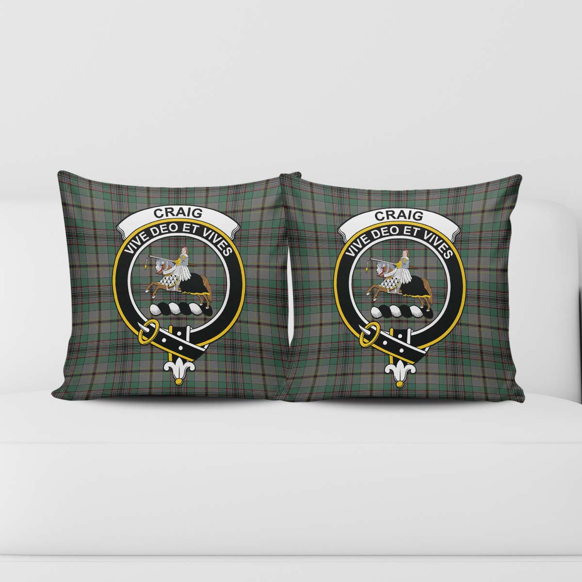 Craig Tartan Pillow Cover with Family Crest - Tartanvibesclothing