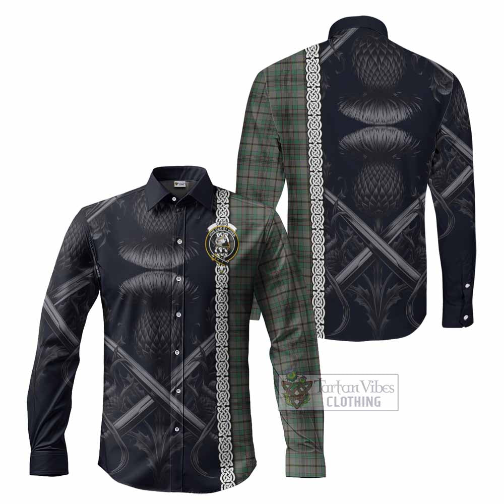 Craig Tartan Long Sleeve Button Shirt with Family Crest Cross Sword Thistle Celtic Vibes - Tartan Vibes Clothing