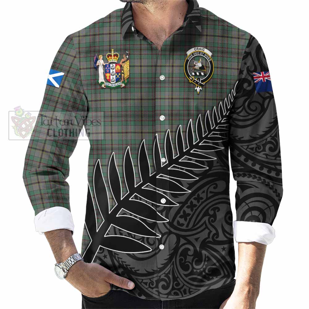 Tartan Vibes Clothing Craig Crest Tartan Long Sleeve Button Shirt with New Zealand Silver Fern Half Style