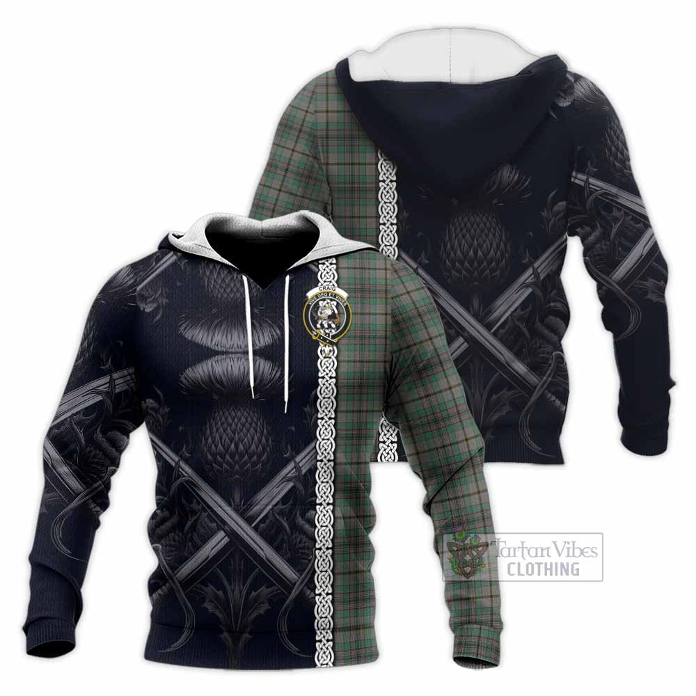 Craig Tartan Knitted Hoodie with Family Crest Cross Sword Thistle Celtic Vibes - Tartan Vibes Clothing