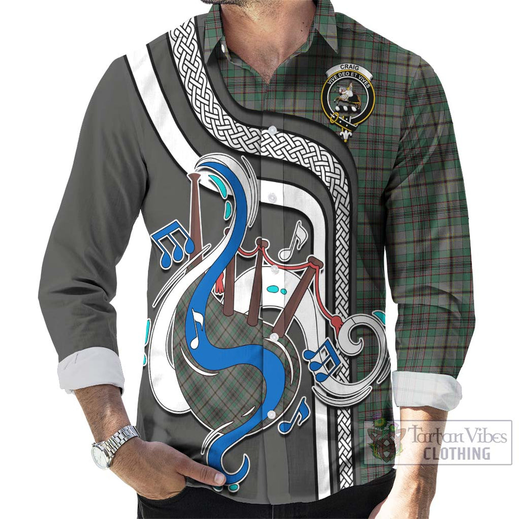 Craig Tartan Long Sleeve Button Shirt with Epic Bagpipe Style - Tartanvibesclothing Shop