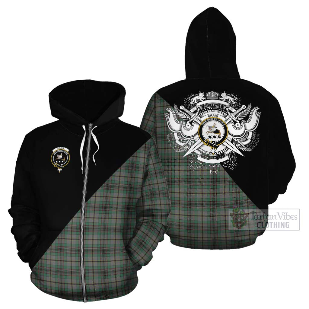 Tartan Vibes Clothing Craig Tartan Cotton Hoodie with Family Crest and Military Logo Style