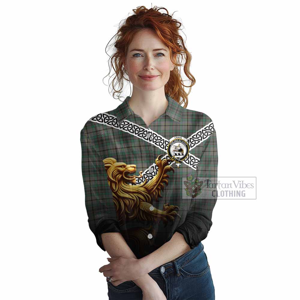 Craig Crest Tartan Women's Casual Shirt with Golden Lion Emblem Celtic Style - Tartan Vibes Clothing