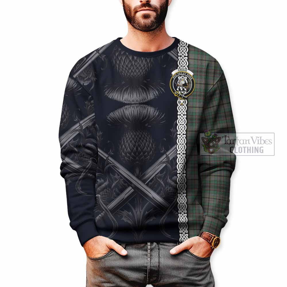 Tartan Vibes Clothing Craig Tartan Sweatshirt with Family Crest Cross Sword Thistle Celtic Vibes