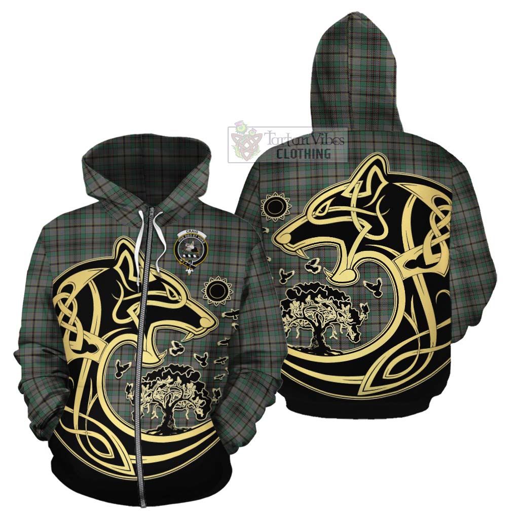 Tartan Vibes Clothing Craig Tartan Cotton Hoodie with Family Crest Celtic Wolf Style