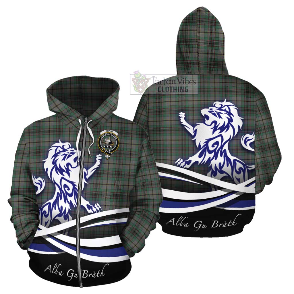 Tartan Vibes Clothing Craig Tartan Cotton Hoodie with Alba Gu Brath Regal Lion Emblem