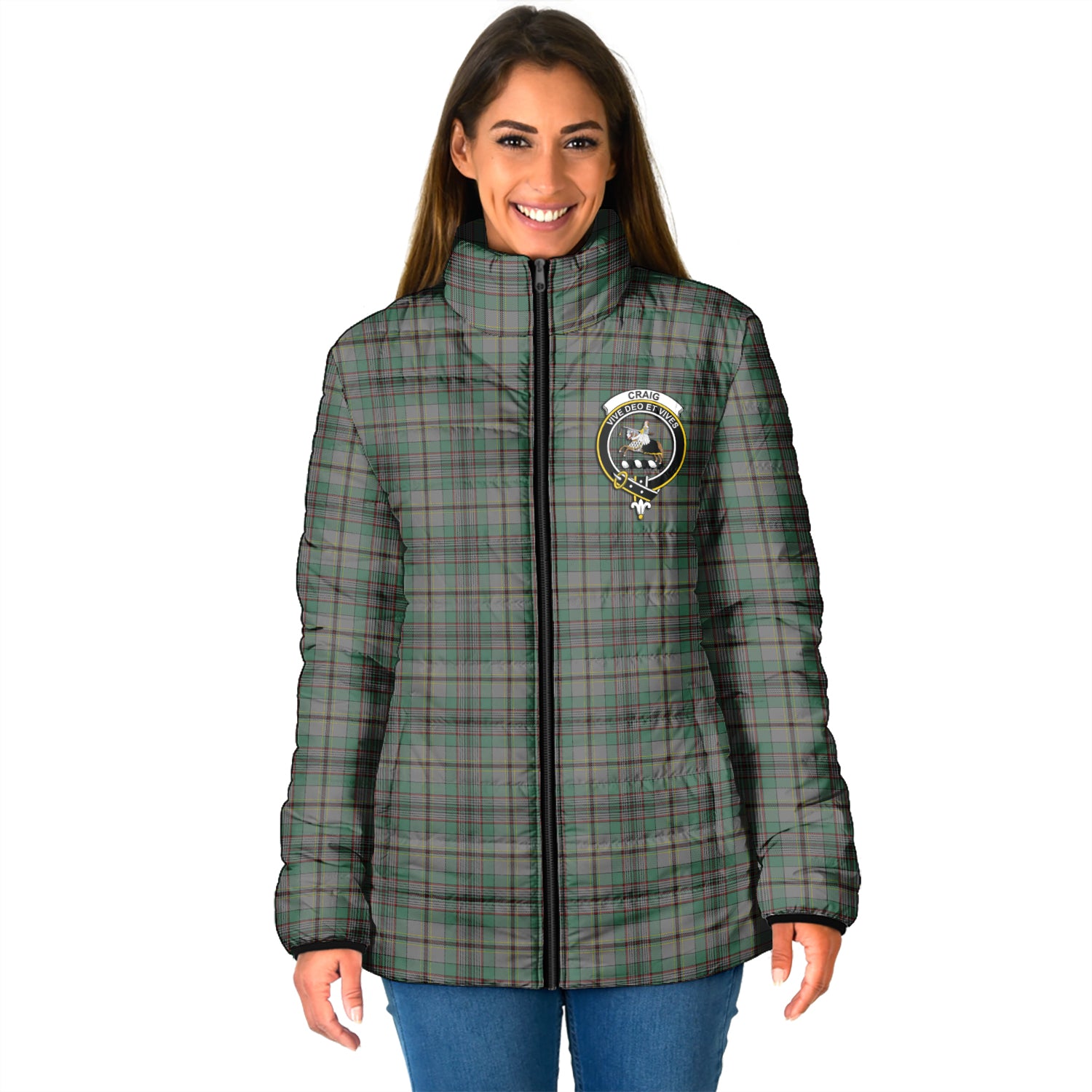 Craig Tartan Padded Jacket with Family Crest - Tartan Vibes Clothing