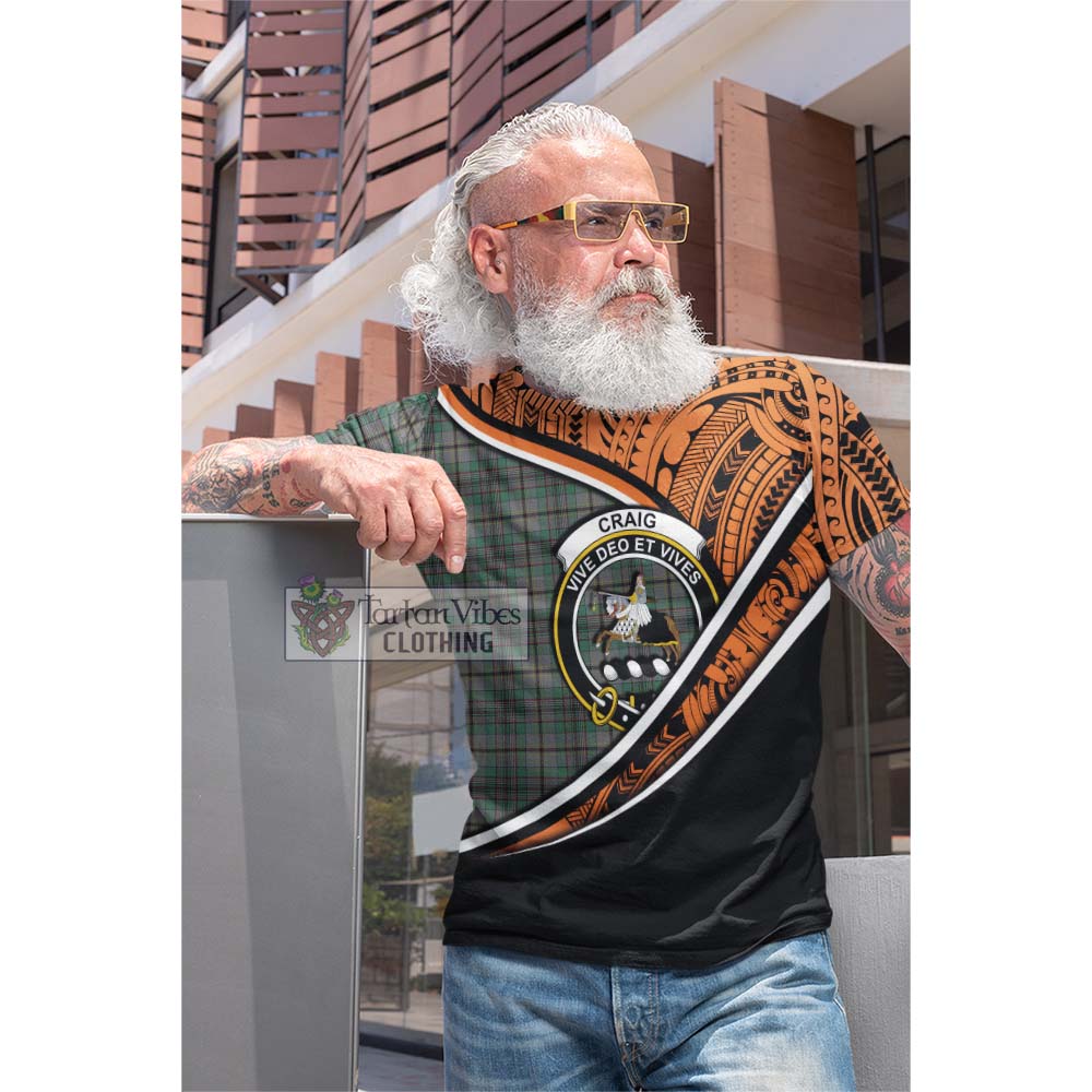 Tartan Vibes Clothing Craig Crest Tartan Cotton T-shirt with Maori Tattoo Style - Orange Version