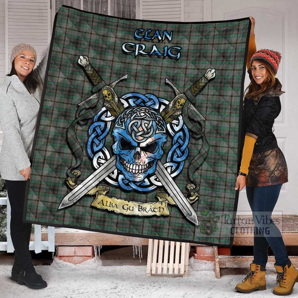 Tartan Vibes Clothing Craig Tartan Quilt with Celtic Skull Alba Gu Brath Style