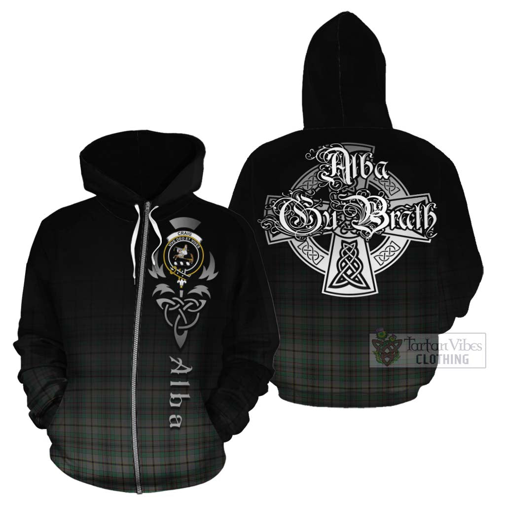 Tartan Vibes Clothing Craig Tartan Cotton Hoodie Featuring Alba Gu Brath Family Crest Celtic Inspired