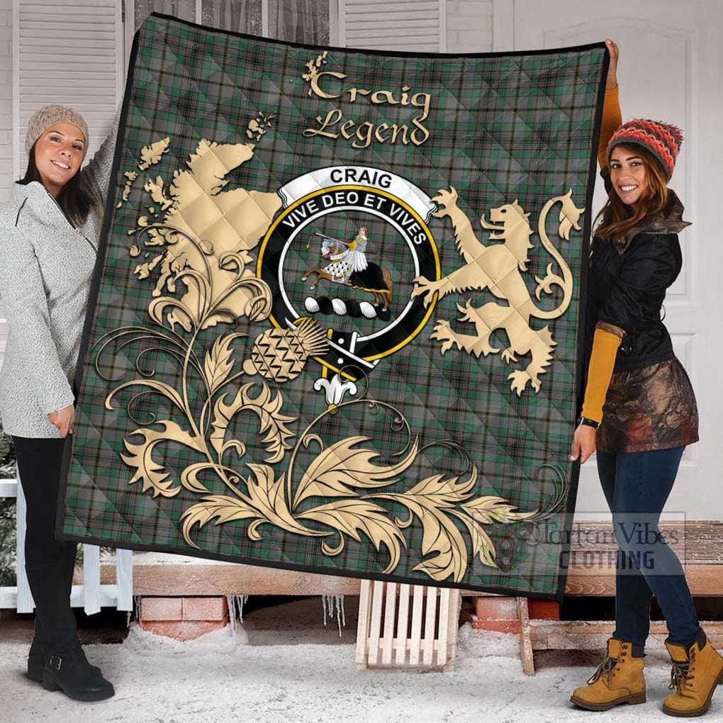 Tartan Vibes Clothing Craig Tartan Quilt with Family Crest and Scottish Symbol Style