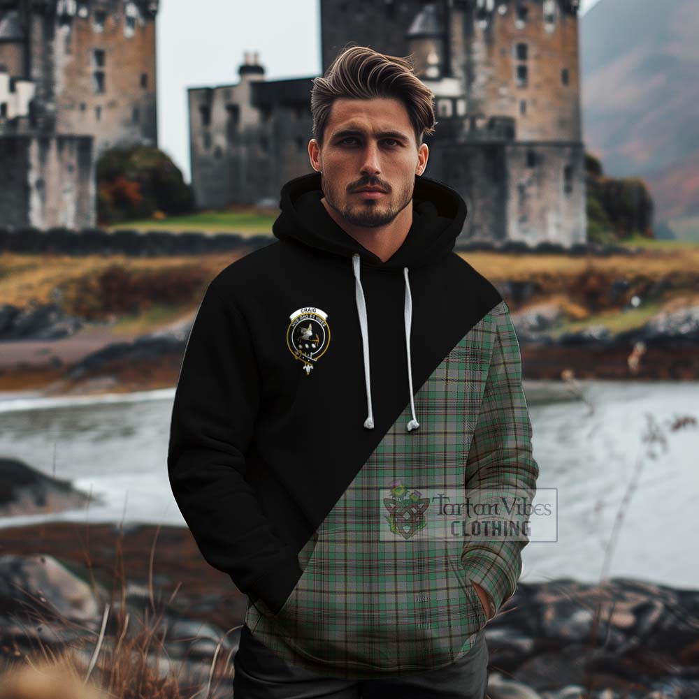 Tartan Vibes Clothing Craig Tartan Cotton Hoodie with Family Crest and Military Logo Style