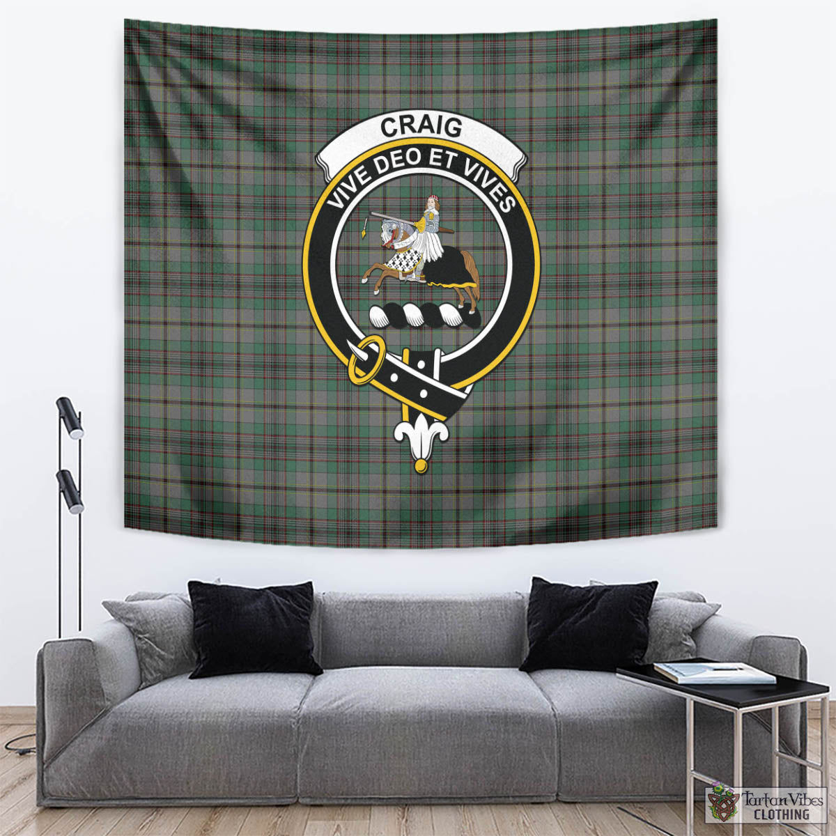 Tartan Vibes Clothing Craig Tartan Tapestry Wall Hanging and Home Decor for Room with Family Crest