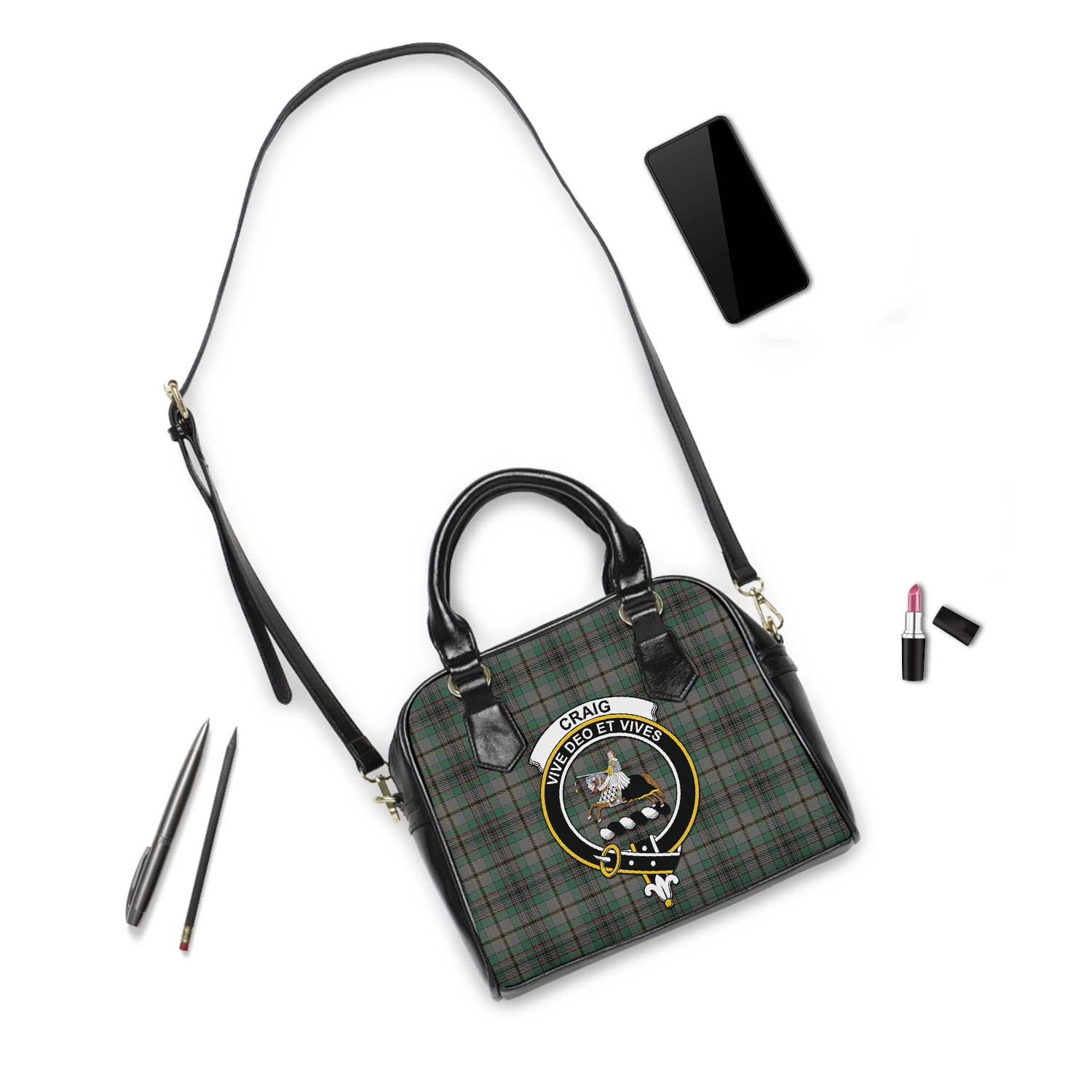 Craig Tartan Shoulder Handbags with Family Crest - Tartanvibesclothing