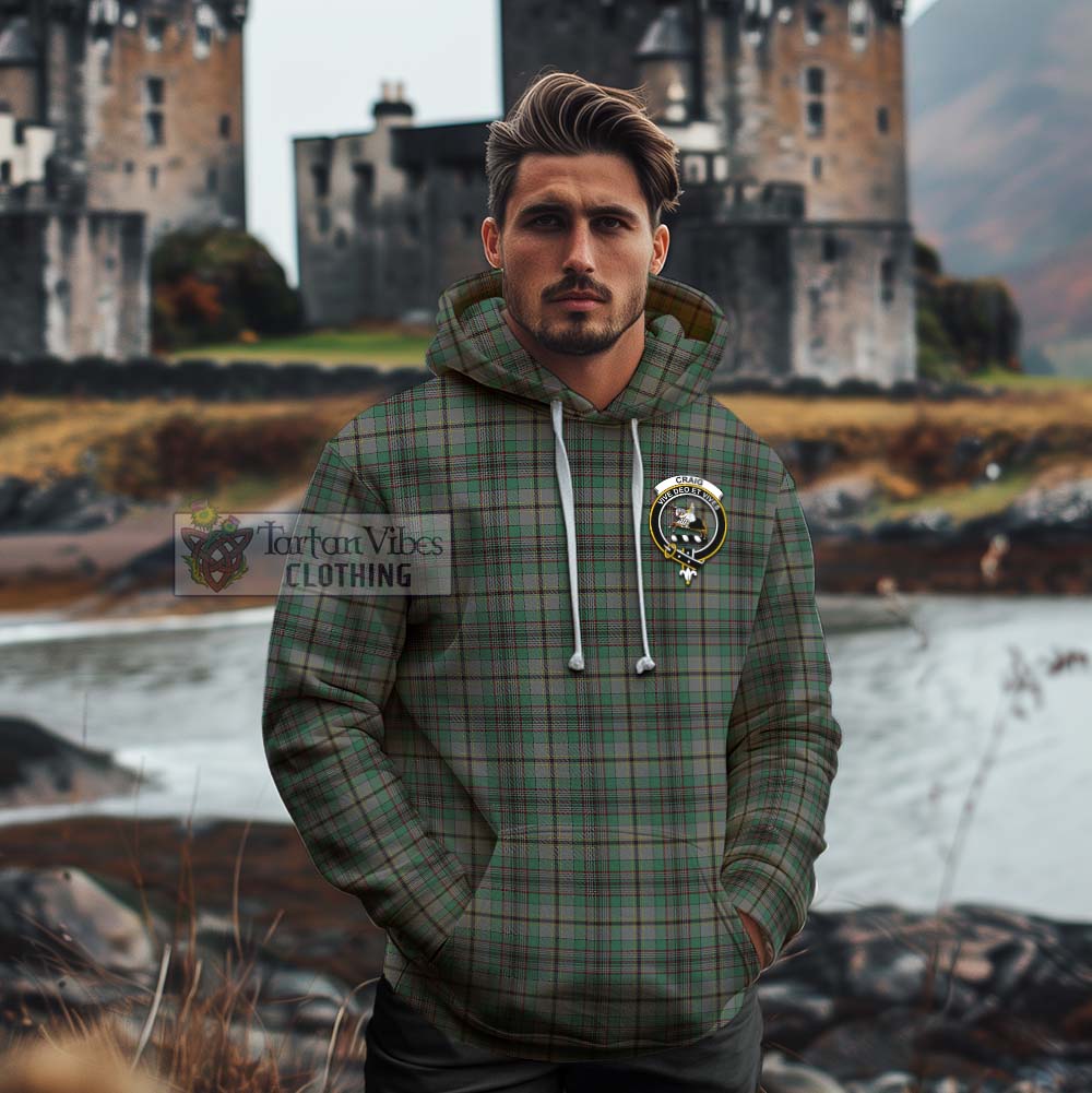 Tartan Vibes Clothing Craig Tartan Cotton Hoodie with Family Crest Celtic Skull Style