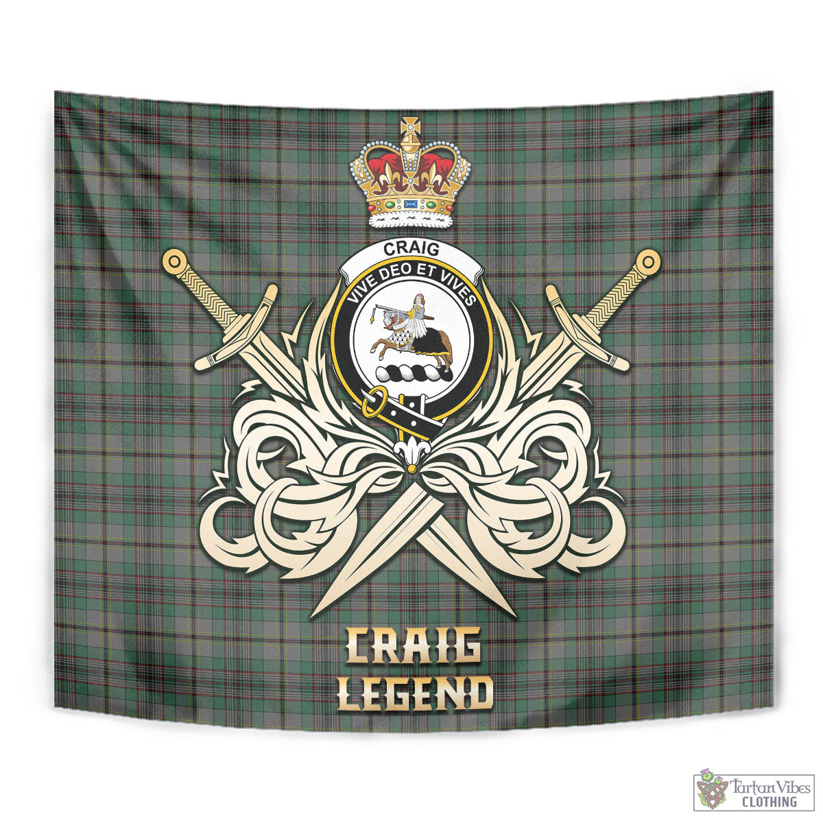 Tartan Vibes Clothing Craig Tartan Tapestry with Clan Crest and the Golden Sword of Courageous Legacy