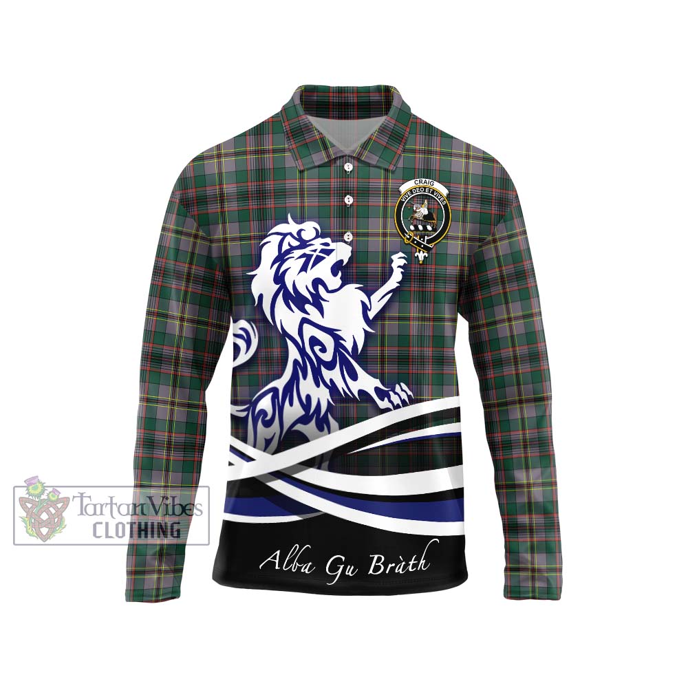 Craig Ancient Tartan Long Sleeve Polo Shirt with Alba Gu Brath Regal Lion Emblem Unisex - Tartanvibesclothing Shop