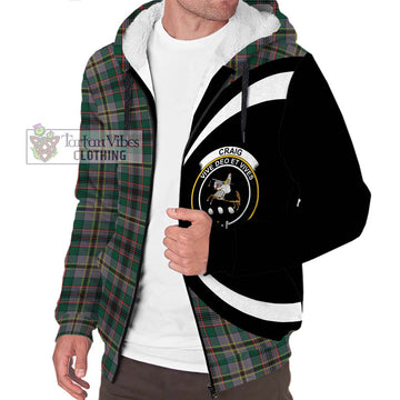 Craig Ancient Tartan Sherpa Hoodie with Family Crest Circle Style