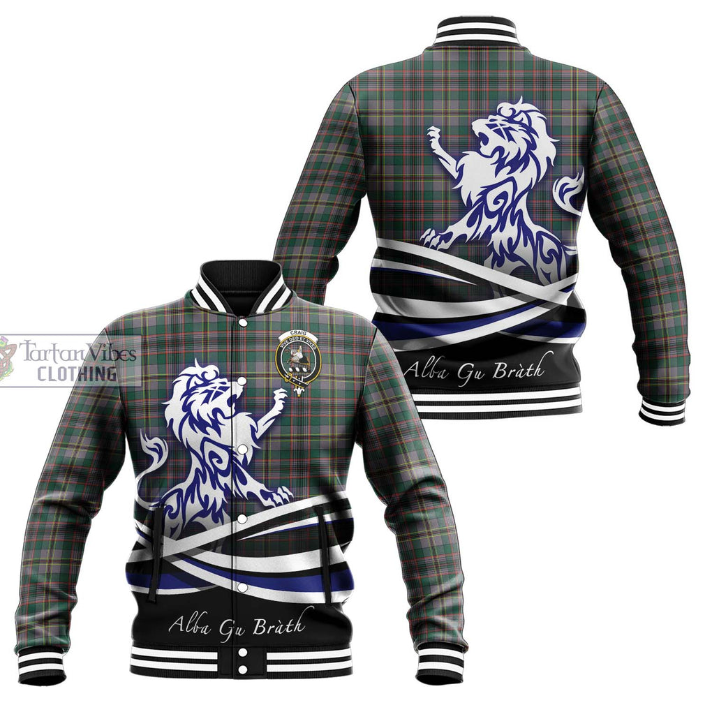 Craig Ancient Tartan Baseball Jacket with Alba Gu Brath Regal Lion Emblem Unisex - Tartanvibesclothing Shop