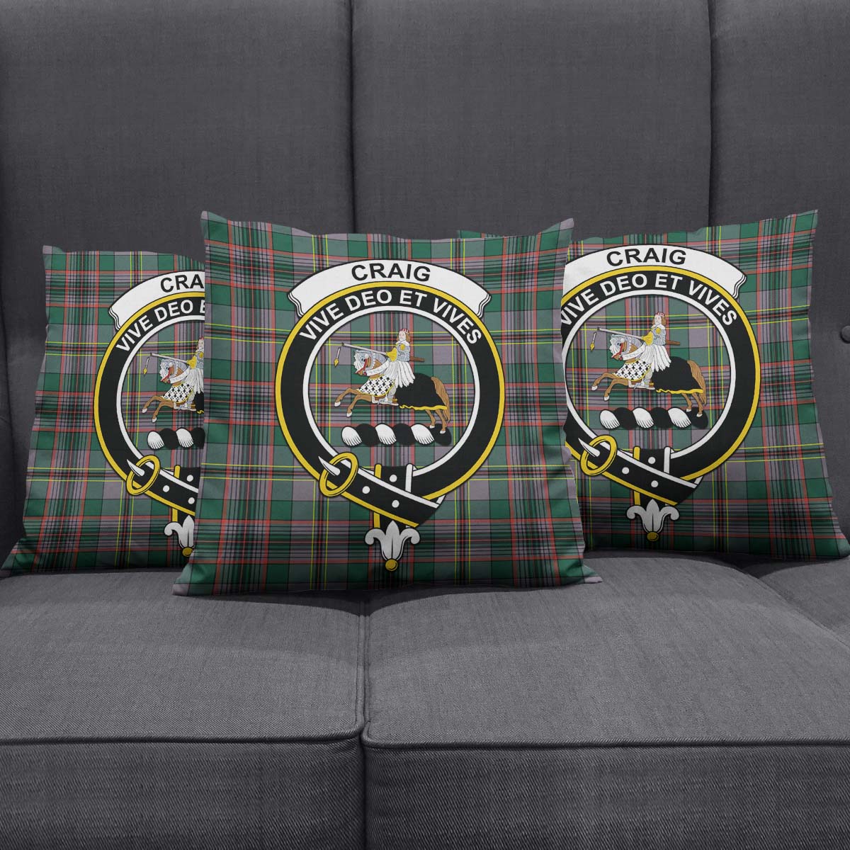 Craig Ancient Tartan Pillow Cover with Family Crest Square Pillow Cover - Tartanvibesclothing