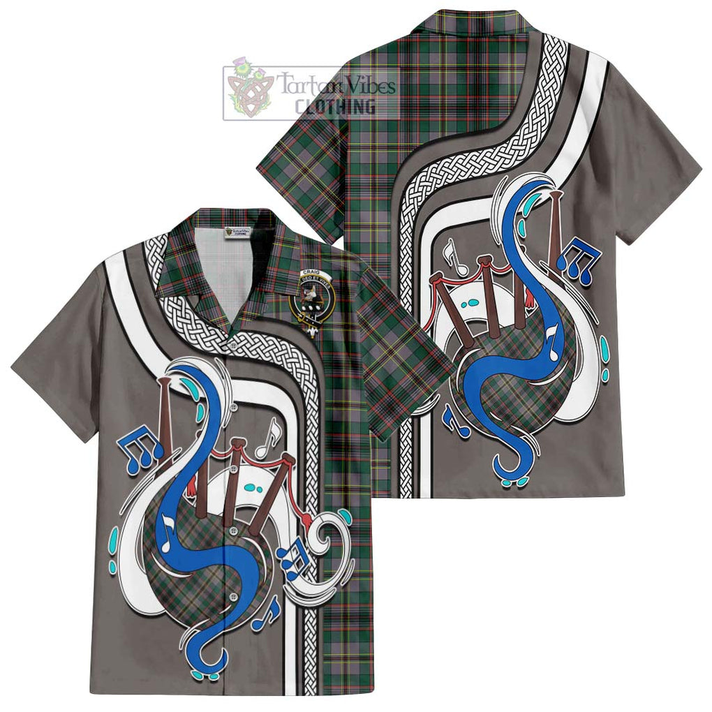 Craig Ancient Tartan Short Sleeve Button Shirt with Epic Bagpipe Style Kid - Tartanvibesclothing Shop