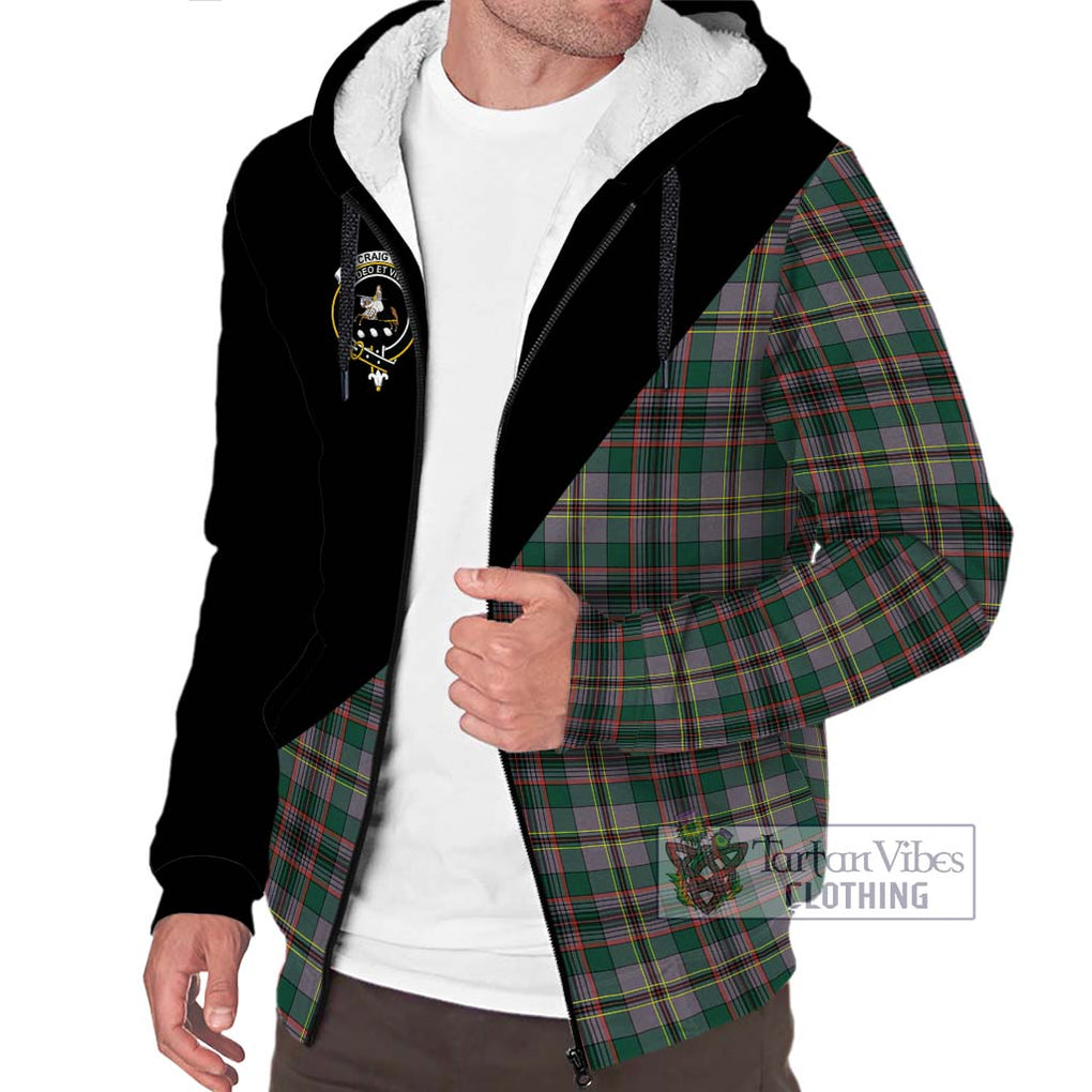 Craig Ancient Tartan Sherpa Hoodie with Family Crest and Military Logo Style Unisex S - Tartanvibesclothing Shop