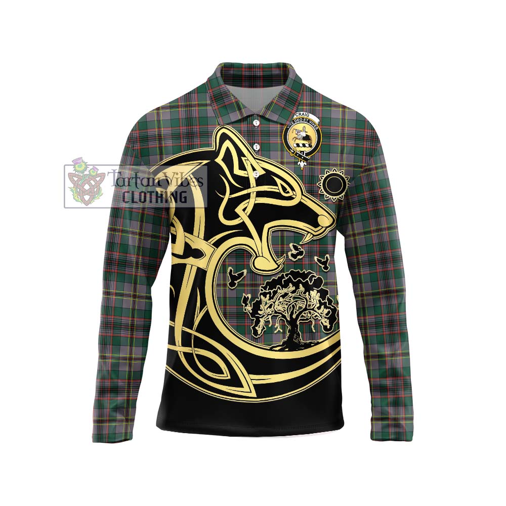 Craig Ancient Tartan Long Sleeve Polo Shirt with Family Crest Celtic Wolf Style Unisex - Tartanvibesclothing Shop