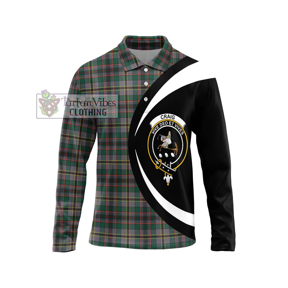 Craig Ancient Tartan Long Sleeve Polo Shirt with Family Crest Circle Style Unisex - Tartan Vibes Clothing