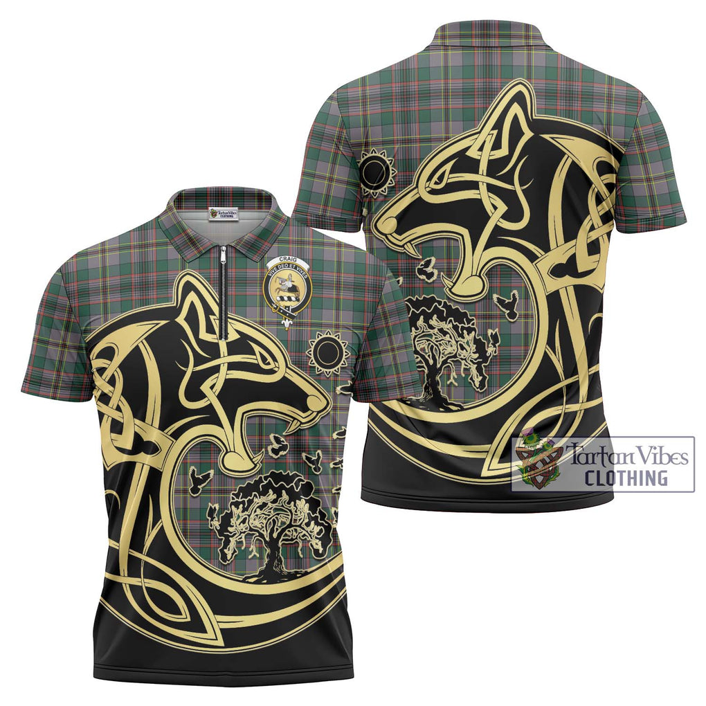 Craig Ancient Tartan Zipper Polo Shirt with Family Crest Celtic Wolf Style Unisex - Tartanvibesclothing Shop