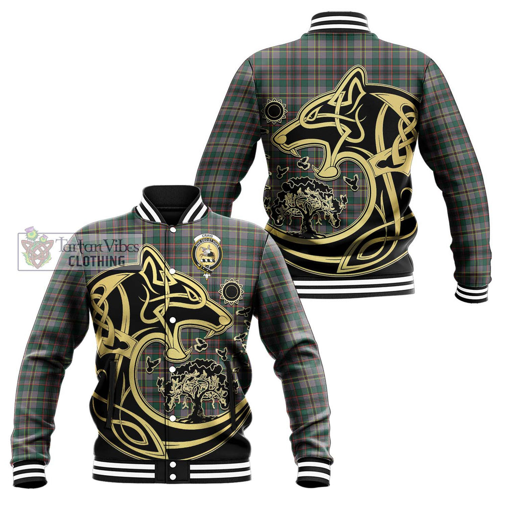 Craig Ancient Tartan Baseball Jacket with Family Crest Celtic Wolf Style Unisex - Tartan Vibes Clothing