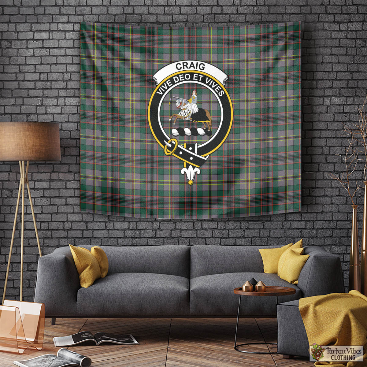 Tartan Vibes Clothing Craig Ancient Tartan Tapestry Wall Hanging and Home Decor for Room with Family Crest